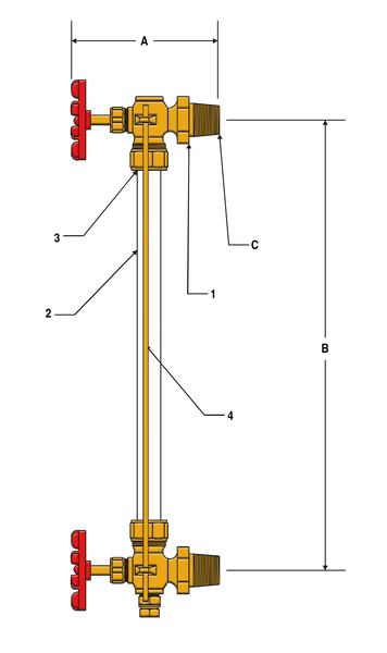 J.L. Wingert SL300A 250 PSI / 200° F 12" on center sight level fill gauge (1 gallon models)